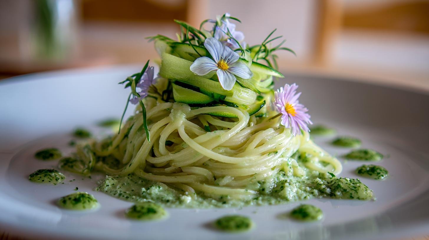 Spaghetti integrali con crema di zucchine leggeri. Ingredienti essenziali