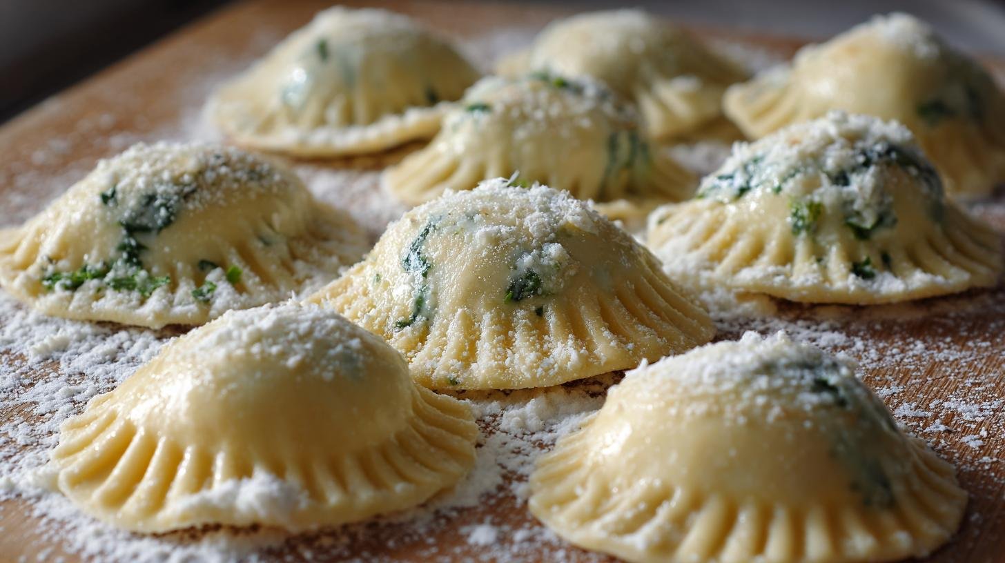 Ravioli ripieni di ricotta e spinaci soffici fatti in casa. Procedimento passo dopo passo