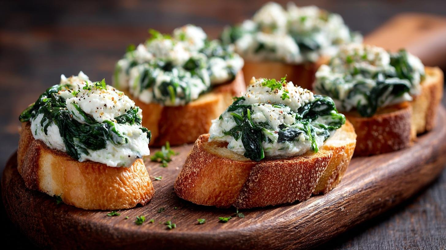 Crostini con ricotta spinaci cremosi risolvono aperitivo. Procedimento passo dopo passo Crostini con ricotta spinaci cremosi risolvono aperitivo. Procedimento passo dopo passo