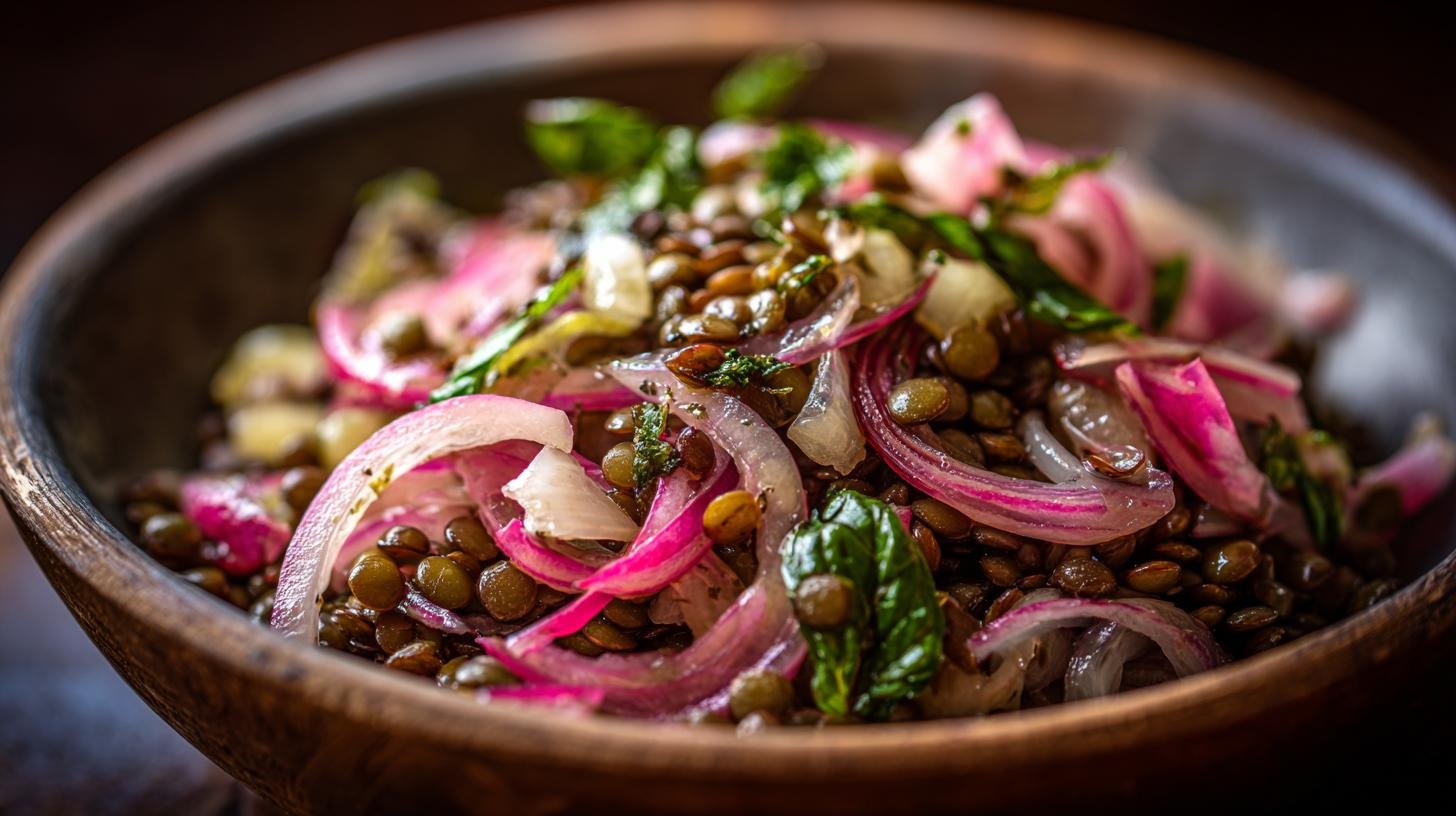 Insalata di lenticchie e cipolla nutriente quotidiana
