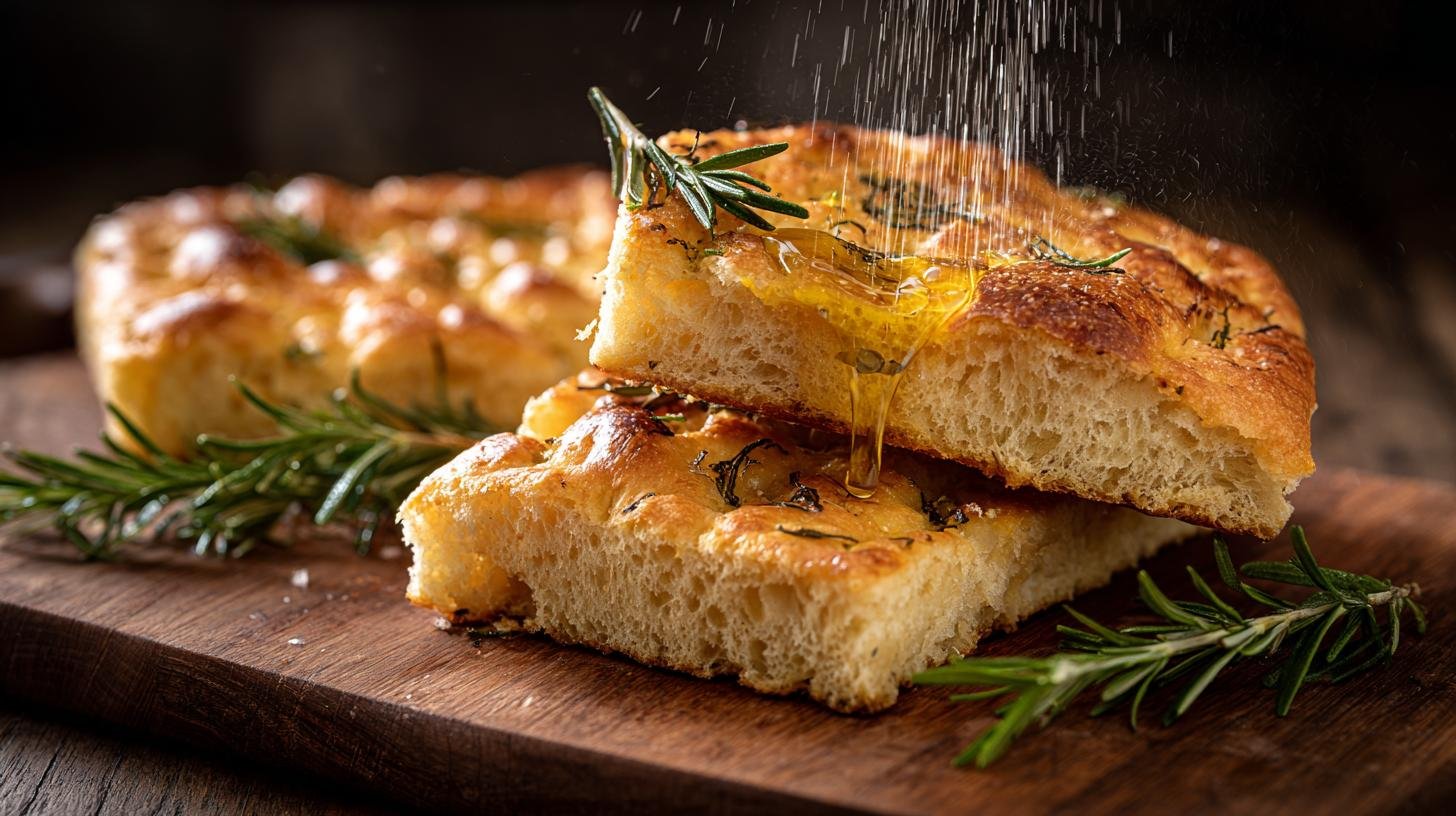 Focaccia alta con rosmarino soffice trucco acqua