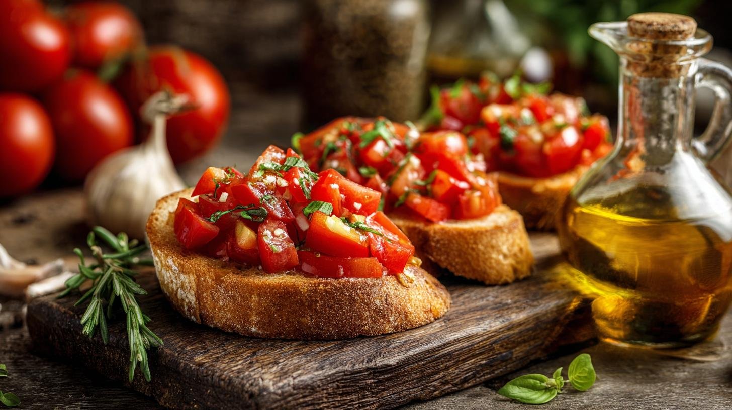 Bruschette con pomodori e olio pronte in cinque minuti. Ingredienti e strumenti essenziali