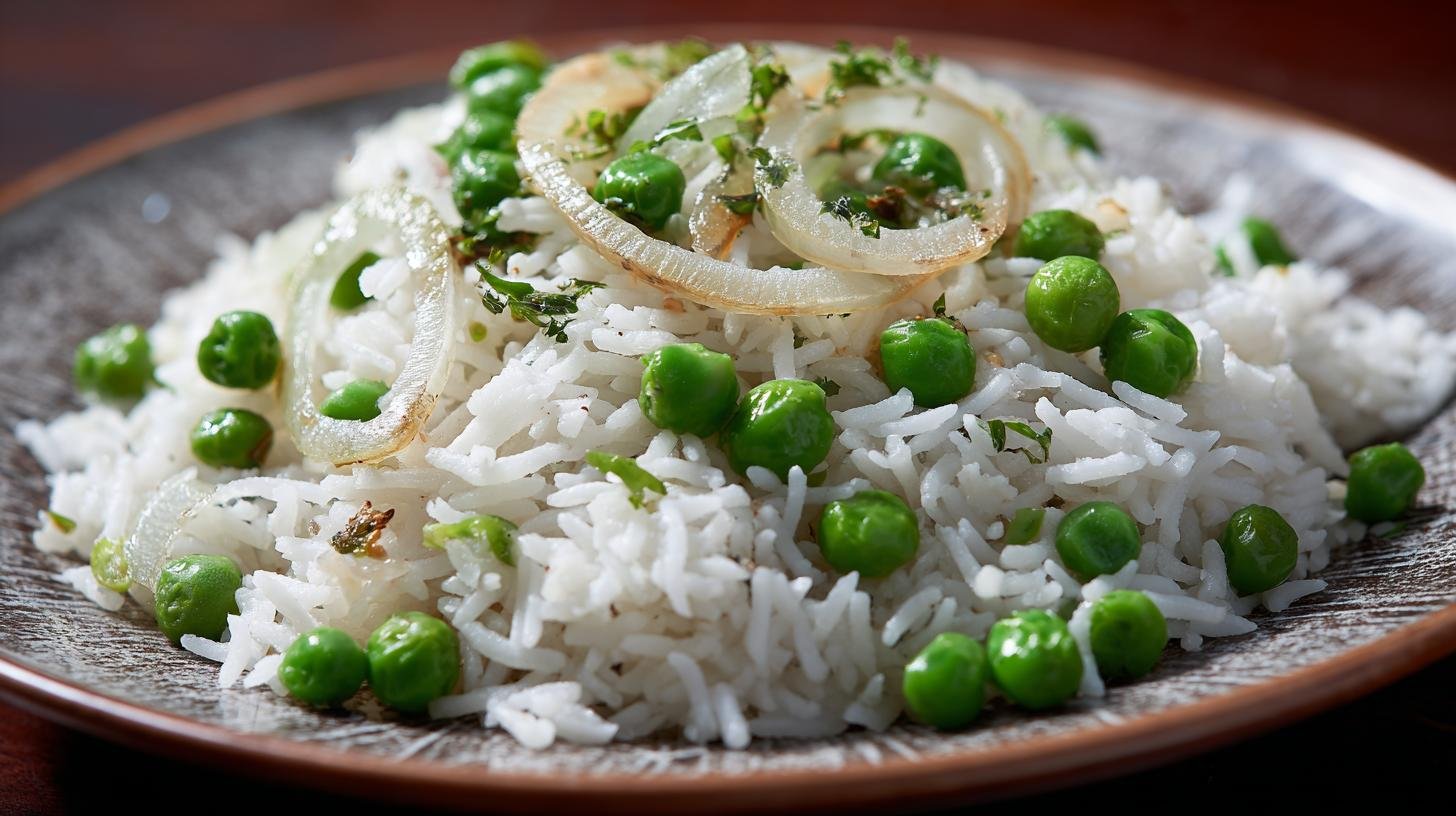 Riso basmati con piselli e cipolla economico e rapido