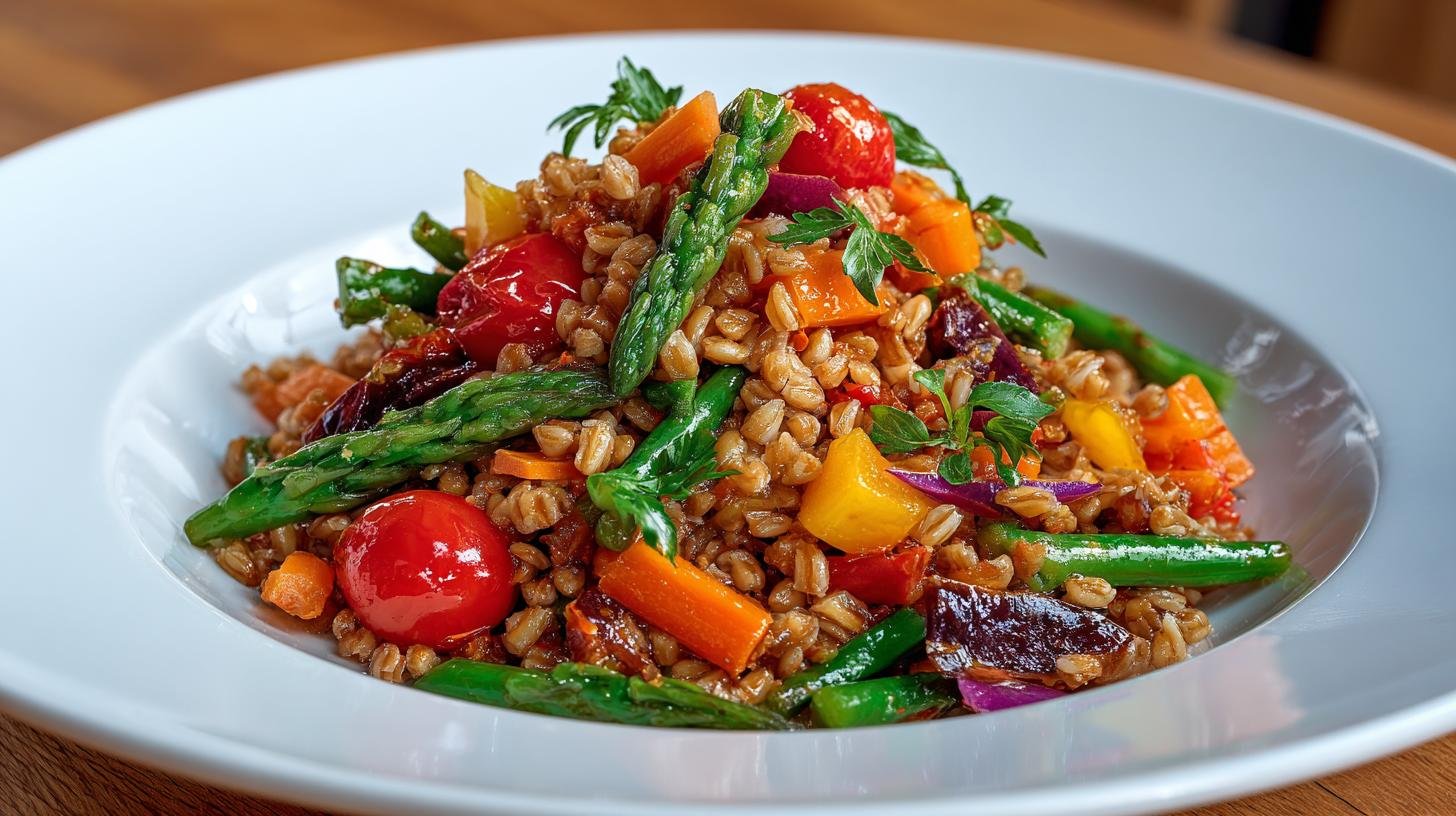 Insalata tiepida di farro e verdure pratica. Ingredienti essenziali