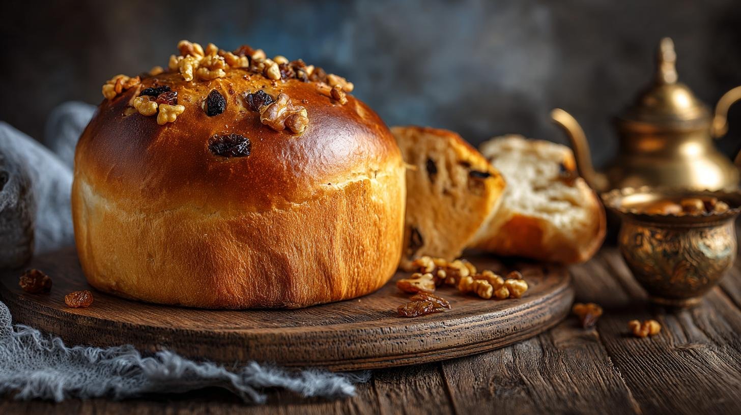 Pan brioche con uvetta e noci per colazione dolce e soffice